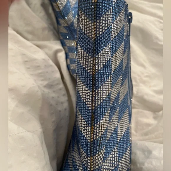 New Gianni Bini Alford Checkered Rhinestone Flared Heel Booties - Picture 11 of 11